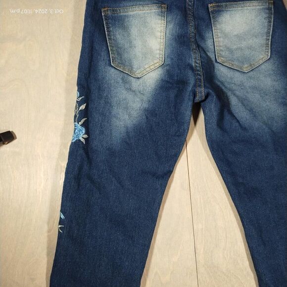 Blue Floral Eize 26/27 Acid Wash Dark Jeans Size Small - Picture 11 of 11